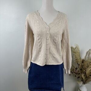 Adrianna Papell Pointelle Knit Scalloped Cardigan